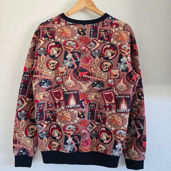 Zara Mens Quilted Jacquard Pullover Sweatshirt Jumper Size M Skull Red Y2K - Picture 3 of 8